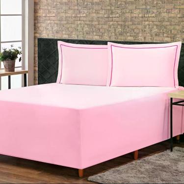Imagem de Jogo De Lençol Solteiro Para Cama Box Conjugado Complet Rosa Com Fronha 02 Peças - Percal Algodão 140 Fios