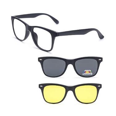 Imagem de Kit Armação de Oculos com Clip On 3 em 1 de Sol Masculino Polarizado Oculos Dia e Noite (2208 54-19-138)