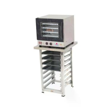 Imagem de Kit Forno Turbo Elétrico Progás Prp-004 em Aço Inox com Bancada Mes-004 e 4 Assadeiras Preto 220V