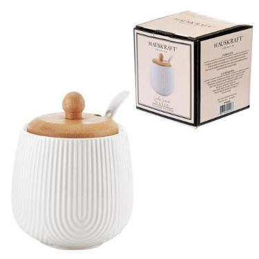 Imagem de Açucareiro Com Colher De Cerâmica E Tampa Bambu 360ml Cor Branco - Haü
