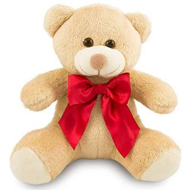Imagem de Urso Pelúcia Laço 30cm Anti-alérgico Caramelo/Vermelho
