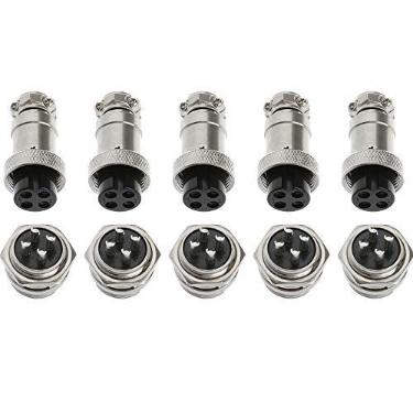 Imagem de Jingzan 5 peças GX16 plugue de aviação de 4 pinos 16 mm rosca fêmea painel de soquete de metal conector de fio de aviação e 5 peças 4 pinos 16 mm rosca macho painel conector de fio de aviação de metal
