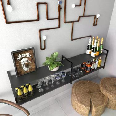 Imagem de Aparador Prateleira Industrial Sala Barzinho Preto Bar Adega Hall De Entrada Simples