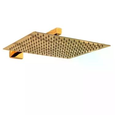 Imagem de Ducha Chuveiro Dourado 20X20 Suporte Quadrado Parede Slim Ar