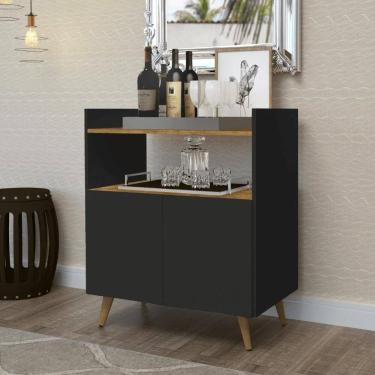 Imagem de Armário Aparador Sala Buffet Balcão Retrô Barzinho Preto - J&A Móveis