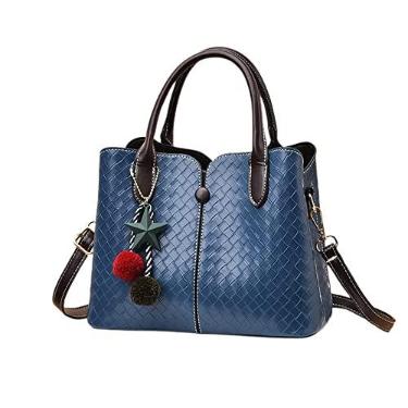 Imagem de Bolsas grandes de couro para mulheres bolsa transversal de tecido fashion retrô bolsa de ombro dupla bolsa de ombro totes, Azul