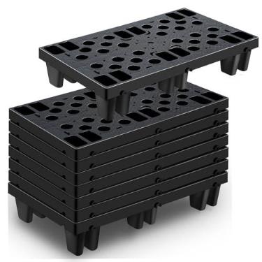 Imagem de TMINEL 8 peças de paletes de plástico preto para armazenamento de porão Palete de piso à prova de umidade aninhável para venda Palete de plástico leve com grades respiráveis para armazém loja