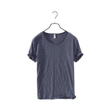 Imagem de Camiseta Masculina Slim-fit Retro Com Bordas Cruas Em Algodão, Leve, R