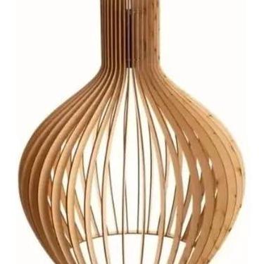Imagem de Lustre Balão Pendente Sala Grande Luminária De Teto Madeira Em MDF Cru
