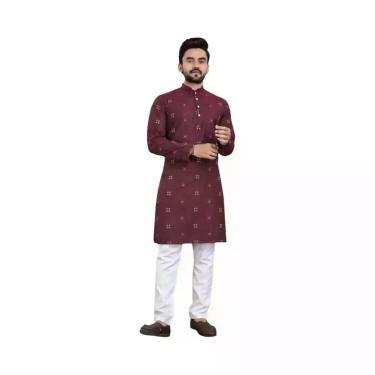Imagem de Kurta Masculina Com Estampa Digital, Corte Regular, Gola Mandarim, Lon