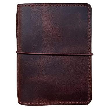 Imagem de Capa para caderno de viagem com bolsos internos, compartimentos para cartões e porta-canetas, tamanho passaporte, marrom escuro