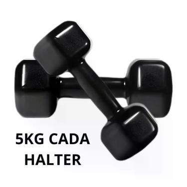 Imagem de Par de Halteres Emborrachados Sextavados 5kg Peso Academia - HENVIFER