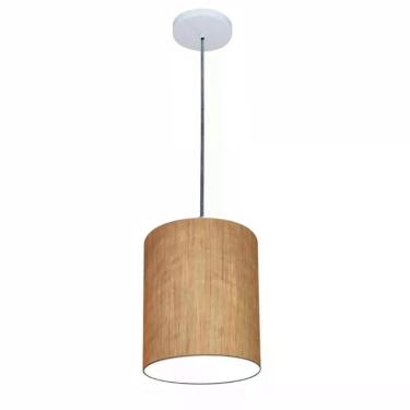 Imagem de Lustre Luminária Pendente Vivare Free Lux Pe-4103br Cúpula Em Tecido 15x20cm Palha Canopla Branca E Fio Cristal