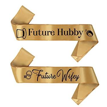 Imagem de BroSash Faixa de despedida de solteiro e despedida de solteiro - "Future Wifey" e "Future Hubby" Groom, Bride to Be Supplies 2 peças melhores presentes de casamento decorações de chá de panela lembrancinhas de noivado kit de presente Miss to Mrs