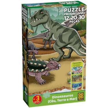 Imagem de GROW - Quebra-Cabeça 12 Peças Progressivo Dinossauros Céu, Terra e Mar - A partir de 3 anos - Papel-cartão