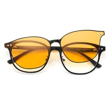Imagem de Cyxus Óculos de sol magnéticos de encaixe masculino e feminino com luz azul com bloqueio UV400 para dirigir à noite ao ar livre, Armação: Preto e lente: Transparente + Amarelo-p1211, Medium