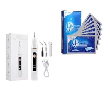 Imagem de Limpador de dentes ultrassônico com 5 luzes led, 9 níveis, limpeza dental, removedor de cálculo, manchas de placa de tártaro limpeza dos dentes