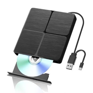 Imagem de Gravador de DVD Blu-ray USB 3.0 e Tipo-C externo para laptop, PC, Mac | Gravador de Blu-ray/DVD USB 3.0 e tipo C, leitor e gravador. Compatível com Windows XP/7/8/10/11, Linux e Mac OS