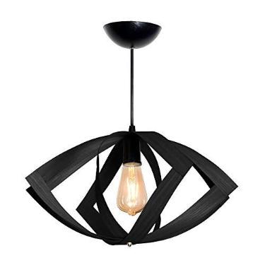 Imagem de Pendente Ultraleve Íris Madeira Ébano Lustre 40Cm Luminária Rústica E27 110V/220V (Bivolt) Teto Interno Quarto Sala