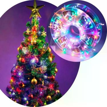 Imagem de Pisca Varal Cordão Natal 600 Lâmpadas LED Colorido 220V 100m Baixo Consumo Fio Branco para Decoração