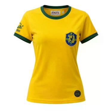 Imagem de Camisa Brasil Pelé Retrô 1970 Athleta Algodão Amarelo - Feminino Taman