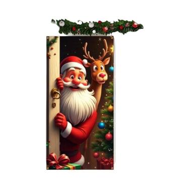 Imagem de Banner De Porta De Natal Com Papai Noel E Rudolf, Decoração De Porta C