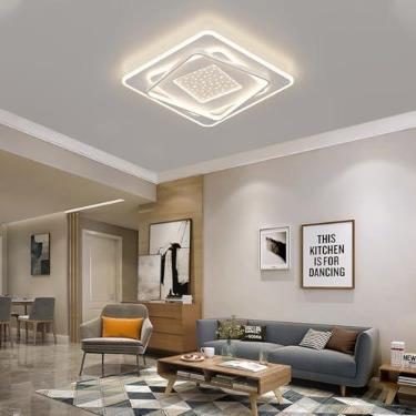 Imagem de Luminária de teto quadrada LED dimerizável, moderna, embutida, para restaurante, com controle remoto, 3000K-6500K, design romântico personalizado, lustre para quarto, cozinha, corredor, lava