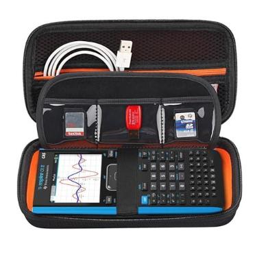 Imagem de Capa BOVKE para Calculadora Gráfica Texas Instruments TI-Nspire CX II CAS/CX II/CX CAS/CX Color e outras, com Bolso em Malha Extra para Cabos USB e Acessórios, Preta