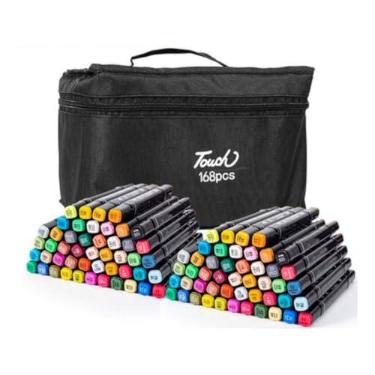 Imagem de Kit 168 Canetinhas Coloridas Touch 168 Cores Com Ponta Dupla e Estojo Canetas Marcadores Coloridos Para Desenho Colorir Livros Ilustrar Pintura Escolar Escola (168)