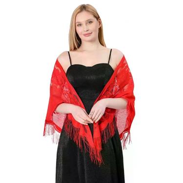 Imagem de Echarpe de Renda Xale Franja Sofisticação e Elegância Luxo - - anjo da