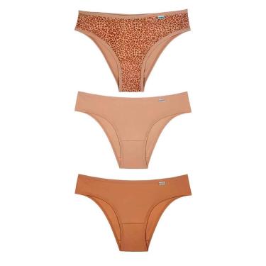 Imagem de Kit Calcinha Del Rio Feminina 3 Peças Microfibra Biquíni Onça Lisa - D