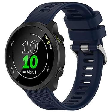 Imagem de TopPerfekt Pulseira compatível com Garmin vivomove HR/Forerunner 55 20 mm de silicone macio pulseira de substituição para relógio Samsung Gear Sport/Galaxy Watch 4 clássico 42 mm/Active 2 40 44 mm (azul marinho)