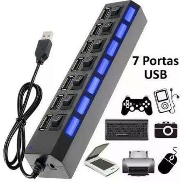Imagem de Multiplicador Usb Hub 7 Portas 2.0 480Mbps Fonte Compacto - BC BORA CO