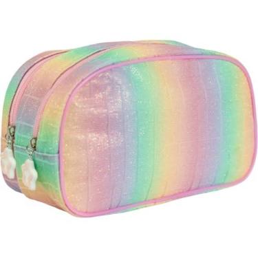 Imagem de Estojo Escolar KIT Canoa Arco Iris, 02 Compartimentos com Ziper Reforçado - Ideal para Canetas, Lapis e Acessorios Escolares