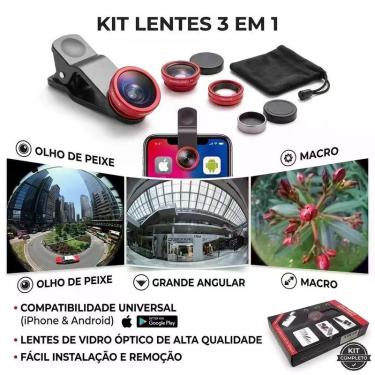Imagem de Kit Lente Celular Wide Grande Angular + Macro + Fish Eye 180 Clip - Ki