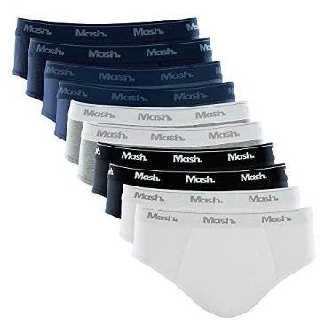 Imagem de Kit 10 Cuecas Slip Alg El D, Mash, Masculino, Branco/Preto/Cinza Mescla Claro/Azul Claro/Azul Marinho, G