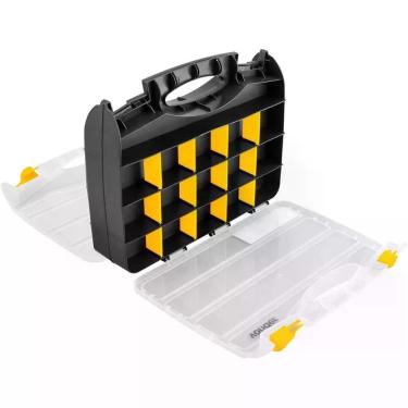Imagem de Organizador Plástico OPV 222 32 Compartimentos Divisões Removíveis Alça Travas Preto Amarelo Transparente Vonder