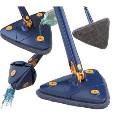 Imagem de Mop Giratório 360° com Spray, Base Triangular 27cm, Cabo Ajustável 130cm, Ideal para Todos os Tipos de Piso, Azul