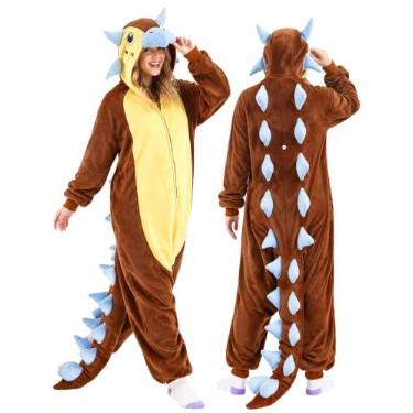 Imagem de vavalad Pijama Adulto Anquilossauro Macacão Dinossauro Animal Cosplay Desenho Animado Fantasia Natal Halloween Para Mulheres Homens