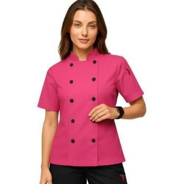Imagem de Dólmã Feminina Para Chef Cozinha Restaurante Gambuza Uniforme Rosa Coz