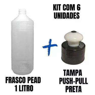 Imagem de Frasco Plástico PEAD Estriado 1L com Tampa Push-Pull - Kit com 6 Unida