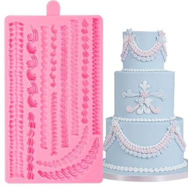 Imagem de IKOJING Lambeth Borders Molde de silicone, moldes de fondant para decoração de bolo de chantilly, para festas de aniversário, chás de bebê, topos de cupcake de Ação de Graças, mousse, biscoitos,