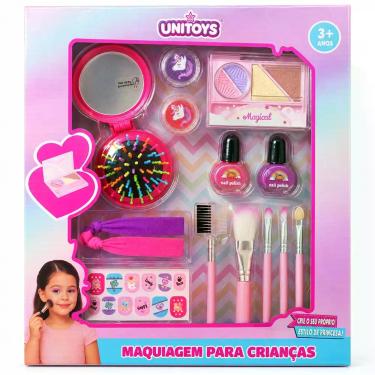 Imagem de Kit Maquiagem Infantil UNITOYS com Pincéis, Paleta, Batom e Faixa