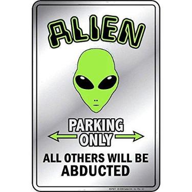 Imagem de Signs 4 Fun Placa de estacionamento pequena Alien Spset Alien, Placa decorativa de metal prata, 20 cm x 30