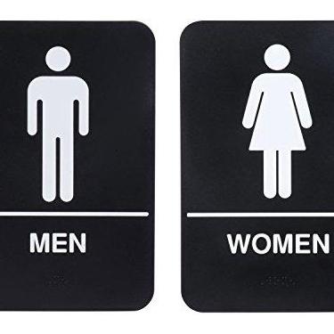 Imagem de Conjunto de placa de banheiro masculino e feminino da ADA com placa de porta de vaso sanitário Braille para restaurante de negócios, 15 x 23 cm, Preto