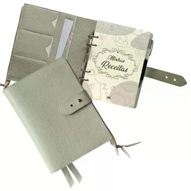 Imagem de Agenda Minhas Receitas Couro 235-R Personalizada Raffai Couros, Offwhi