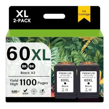 Imagem de JANMORE Cartuchos de tinta preta 60XL compatíveis com HP 60 Ink hp60XL 60XL Pacote combo compatível com HP Ink 60 use com impressora Deskjet F4440 Envy 100 110 120