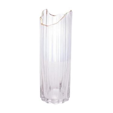 Imagem de WOLFF - Vaso de Vidro Com Borda Dourada - 10cm x 30cm - Transparente - Decoração - Mesa Posta - Vasos Decorativos