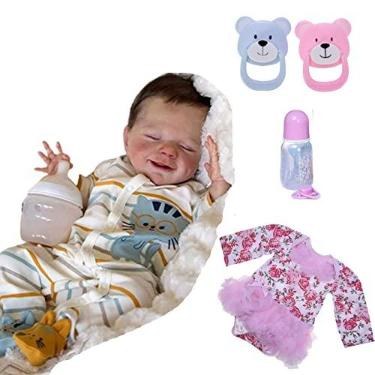 Imagem de Boneca reborn menina,22 polegadas bebê reborn de silicone,com 2 conjuntos roupas Bonecas realistas de bebê recém-nascido vinil de corpo inteiro macio realistaboneca renascida ,Boneca com roupas 4,Garoto