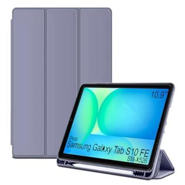 Imagem de Capa Tablet flip para Samsung Galaxy Tab S10 FE 5G SM-X526 BZADZTO Smart pen 10.9 polegadas resistente aveludada compatimento para caneta Case capinha Anti Impacto Suporte Pencil - Alamo (Violeta)